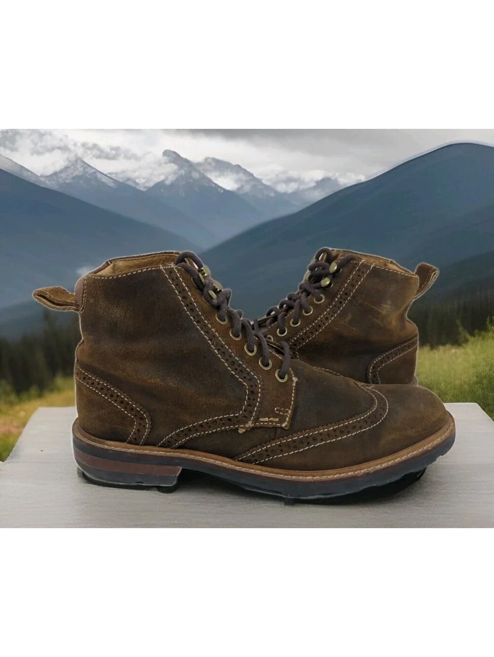 $200 Florsheim Kilbourn Brown Milled Suede Leather Wingtip Ankle Boots Men 9 9.5